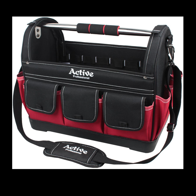 18 Inch Tool Bag Electrician Tool Bag Open Top Tool Bags 17 Pockets Can Hold Many Tools Steel Handle and Removable Shoulder Strap